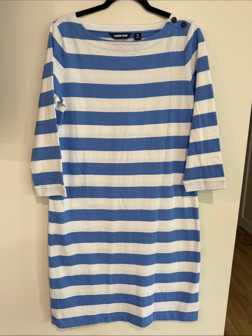 Lands' End Blue and White Striped Midi Dress